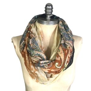 Neutrals Rust Brown Tan Ivory Blue Paisley Infinity Scarf